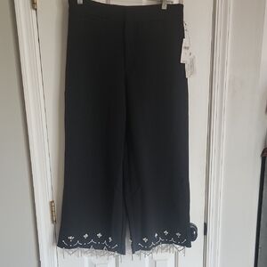 Anthropologie Black Capris with White Beading